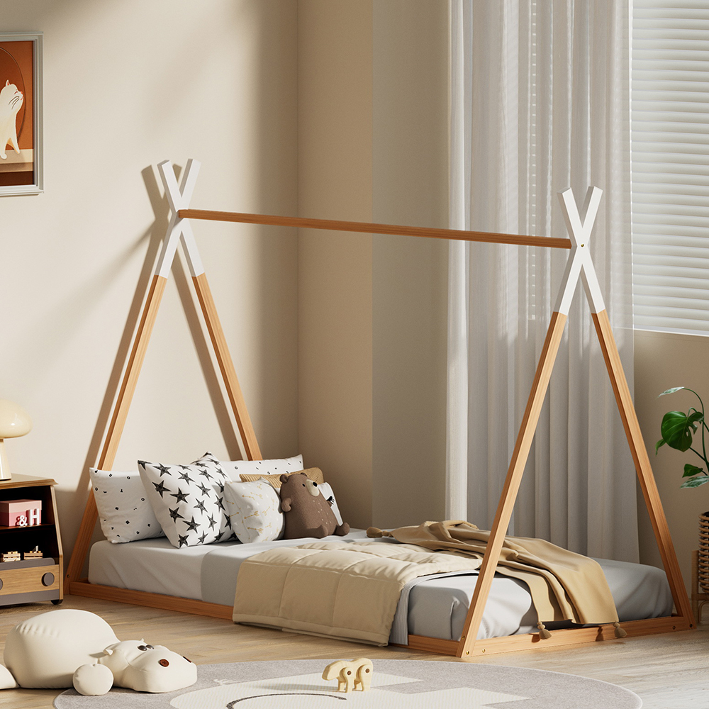 Artiss ENID Wooden Kids House Bed Frame, Oak