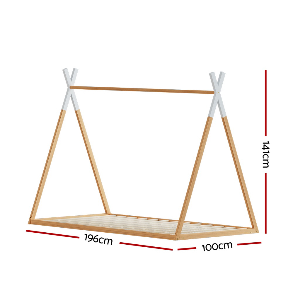 Artiss ENID Wooden Kids House Bed Frame, Oak view 2