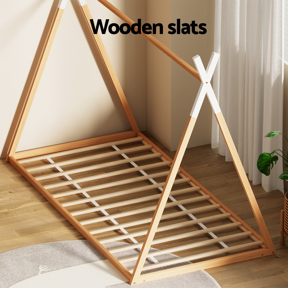 Artiss ENID Wooden Kids House Bed Frame, Oak view 5