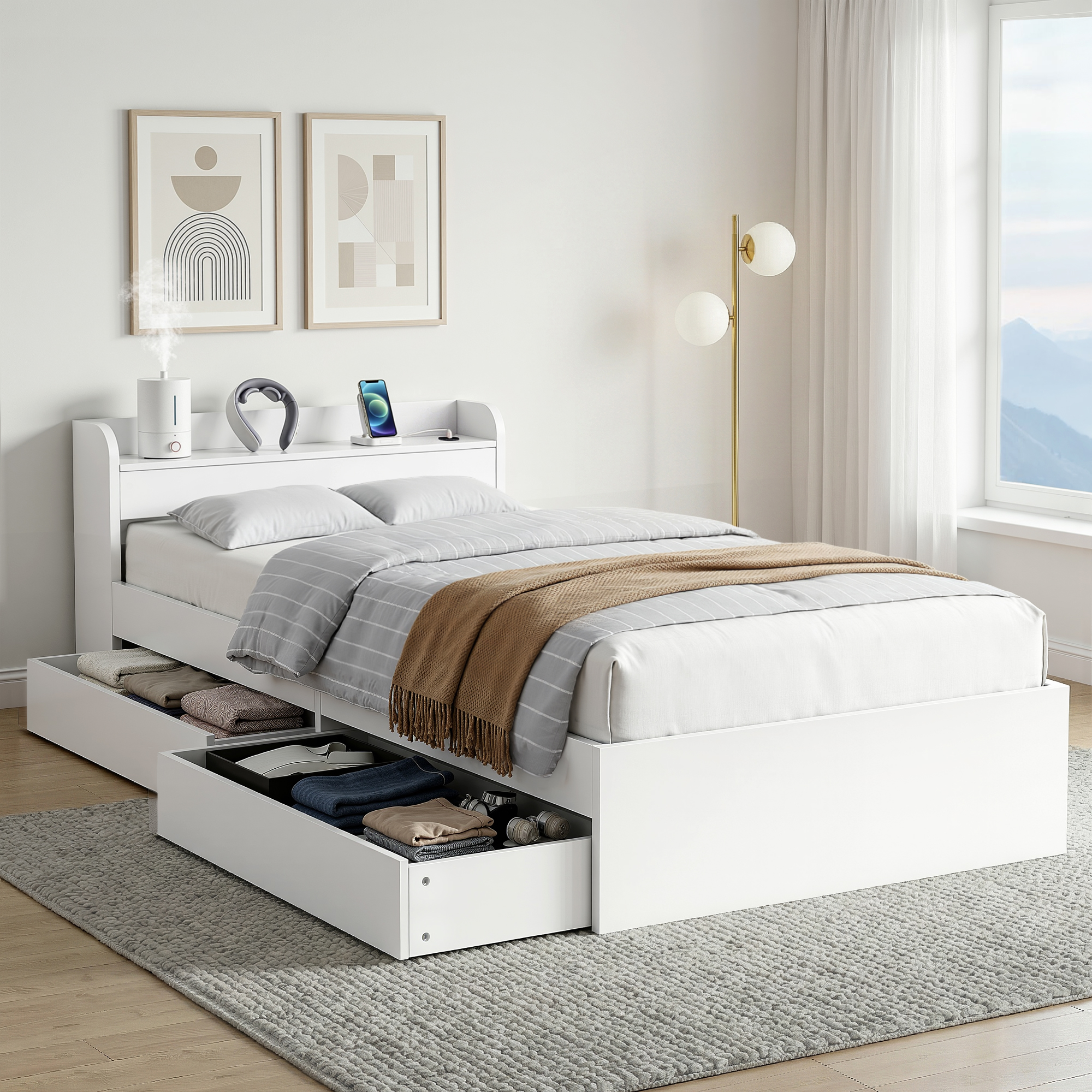 Artiss Aura Bed Frame, Charging Ports, Multiple Colours