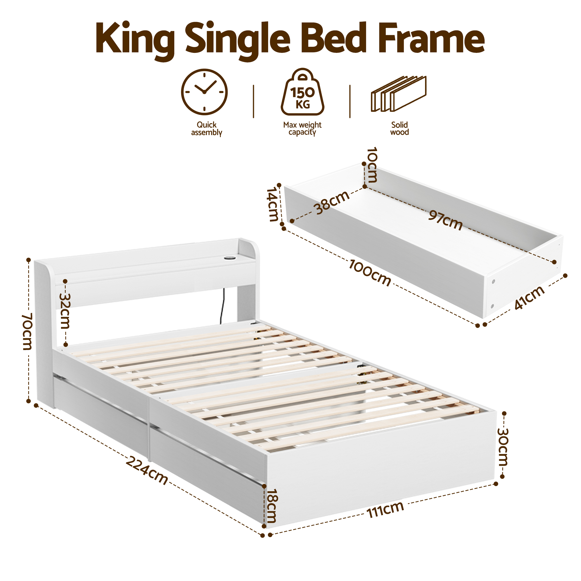 Artiss Aura Bed Frame, Charging Ports, Multiple Colours view 2