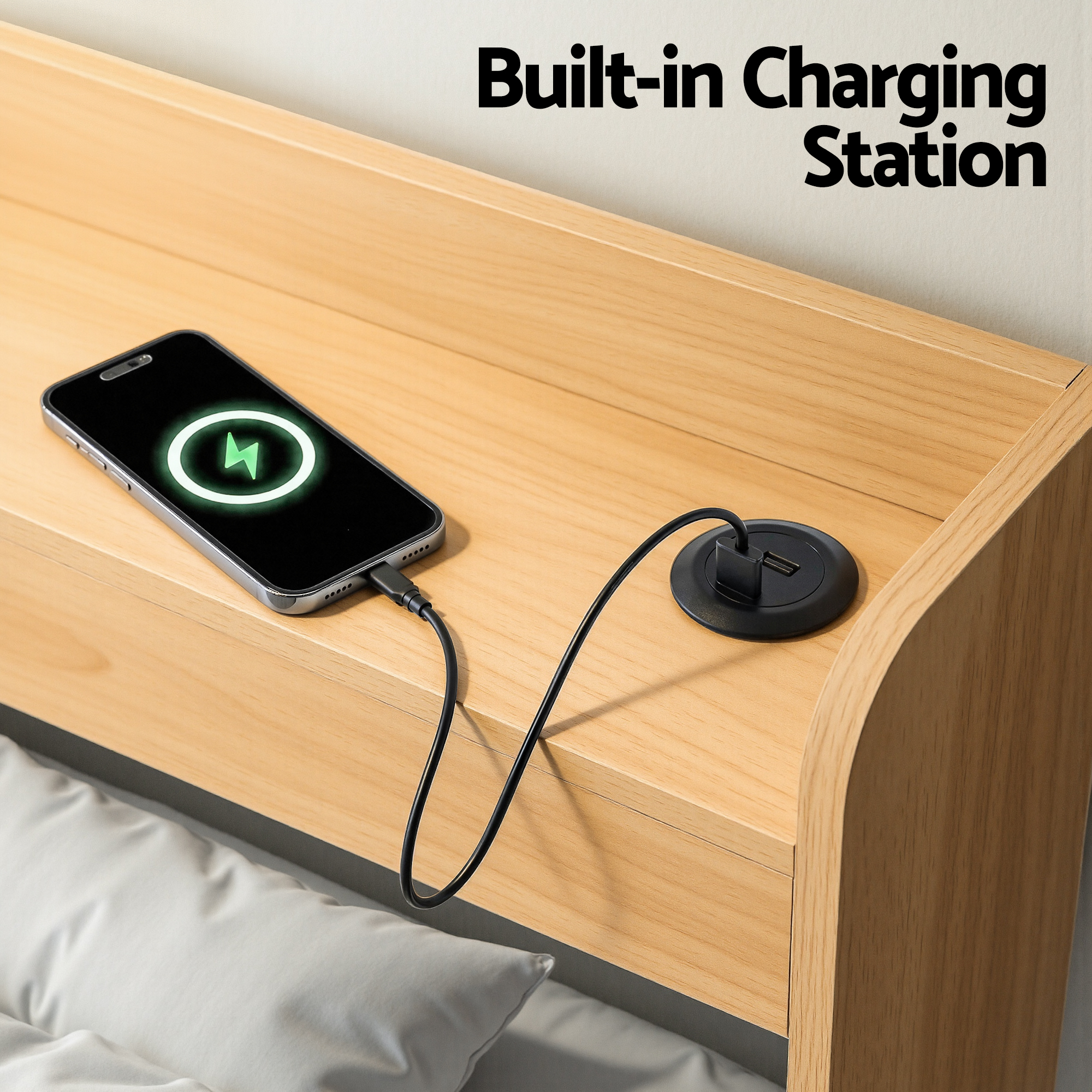 Artiss Aura Single Bed Frame with 2 Drawers and USB Ports view 5