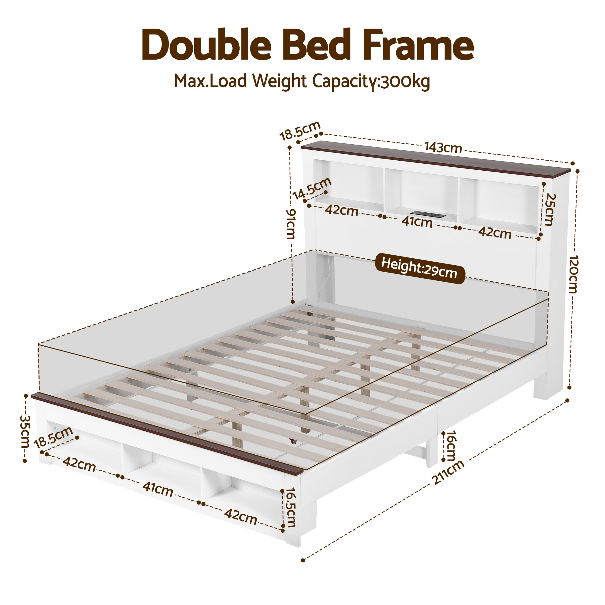 Artiss White Double Bed Frame with LED Light view 2