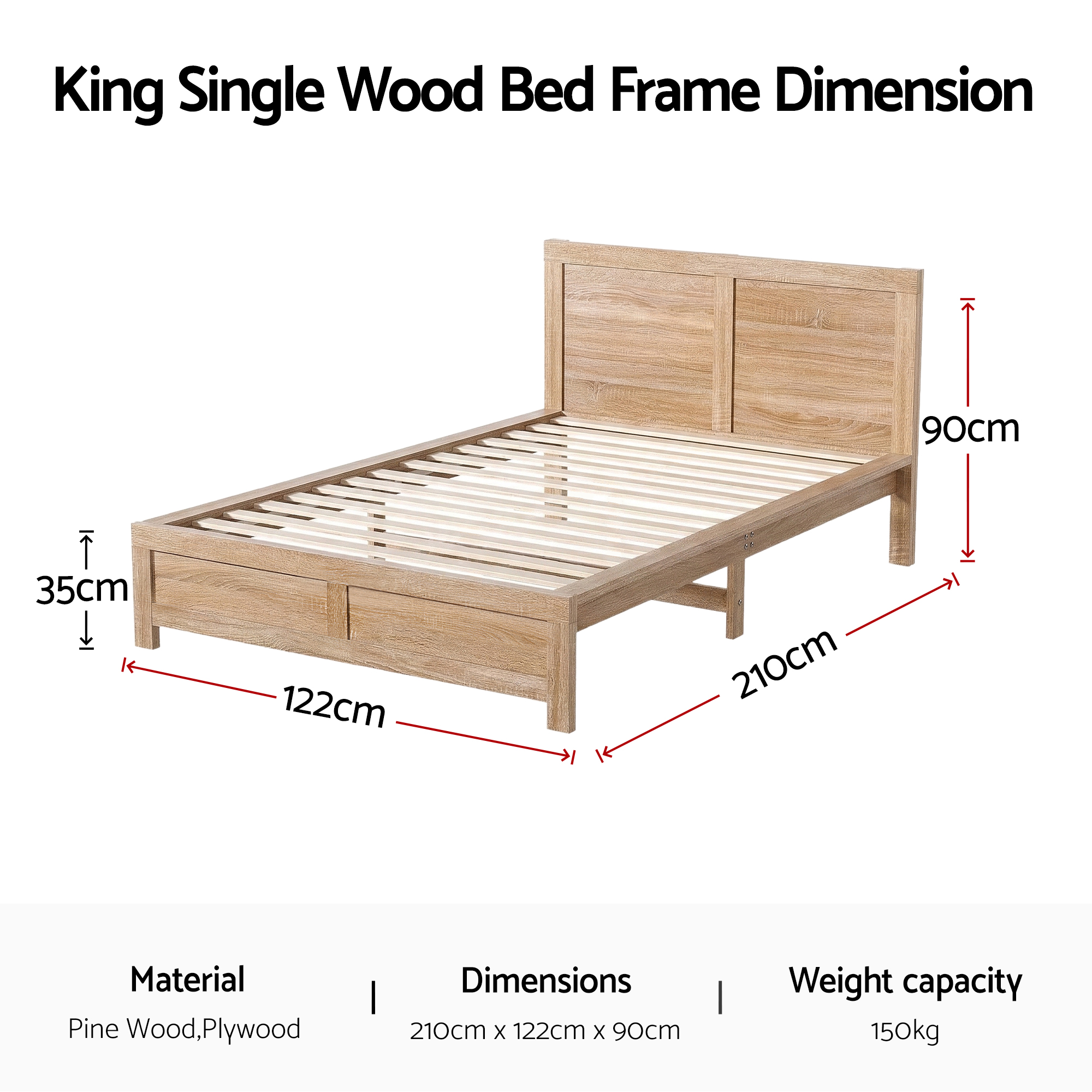 Artiss King Single Wooden Bed Frame view 2