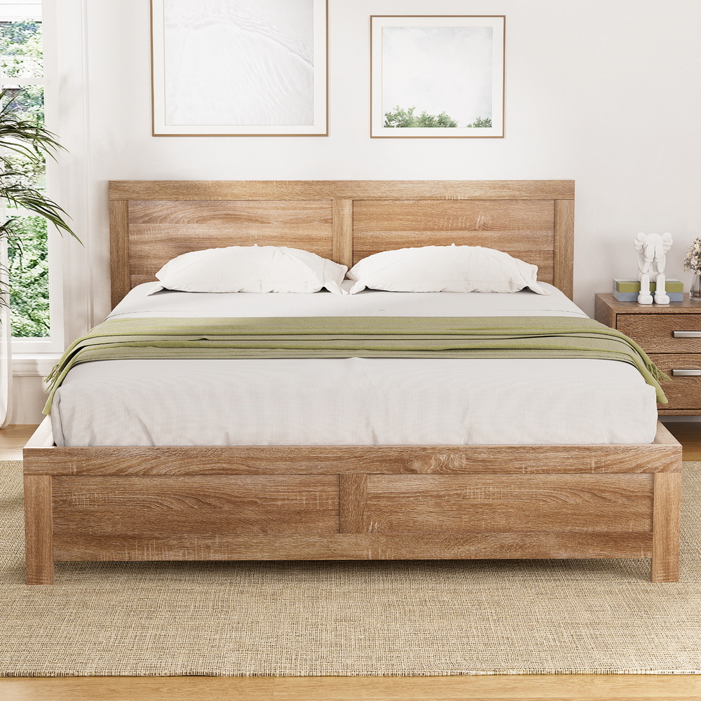 Artiss OATMEAL Wooden Bed Frame, Acacia Wood