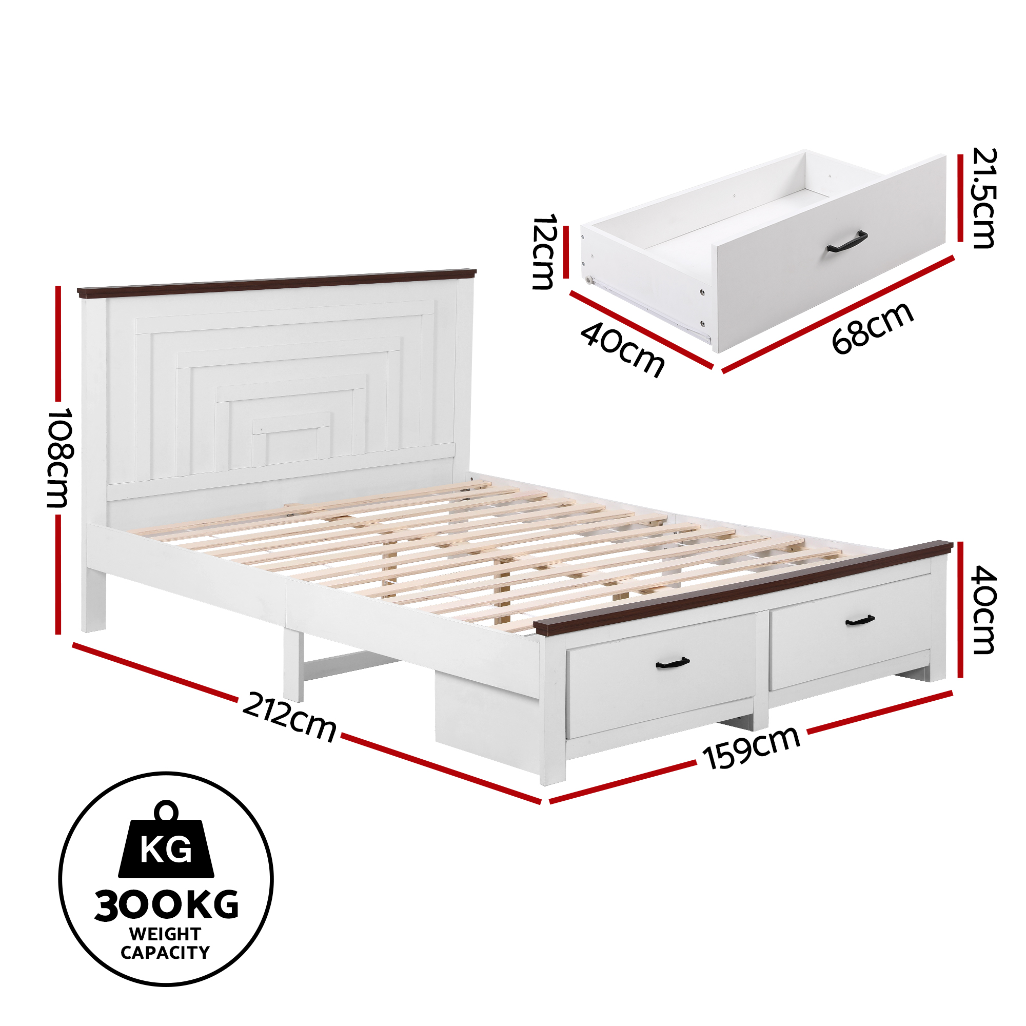Artiss Wooden Bed Frame with High Headboard and Drawer view 2