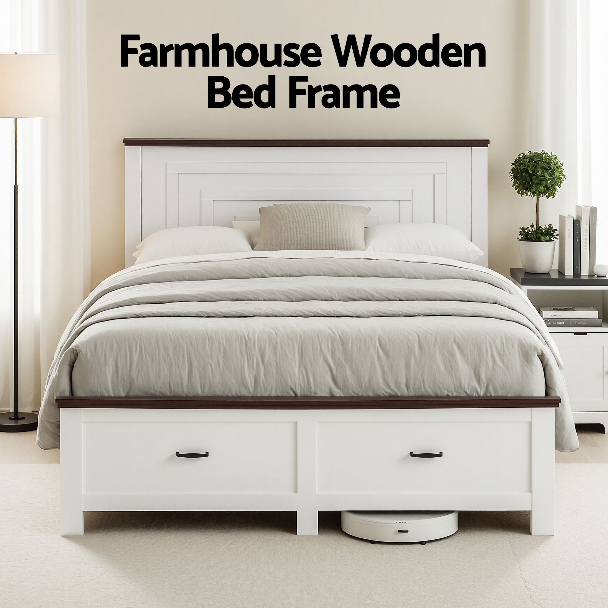 Artiss Wooden Bed Frame with High Headboard and Drawer view 4