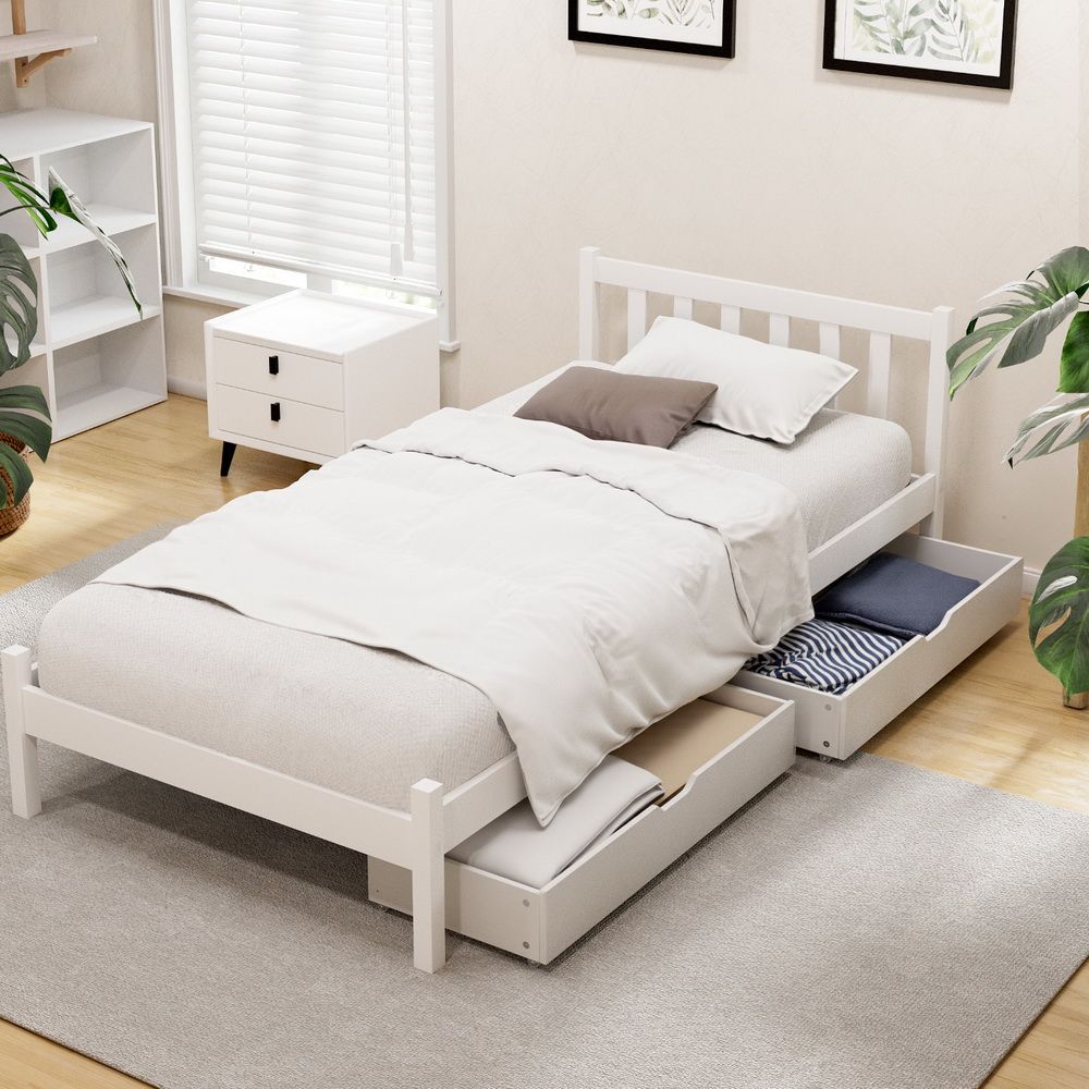 Artiss SOFIE Wooden Bed Frame with Storage Drawers, White