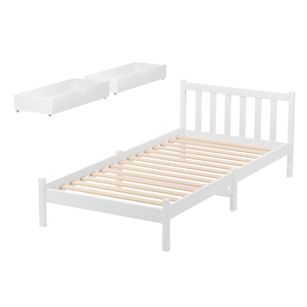 Artiss SOFIE Wooden Bed Frame with Storage Drawers, White view 2