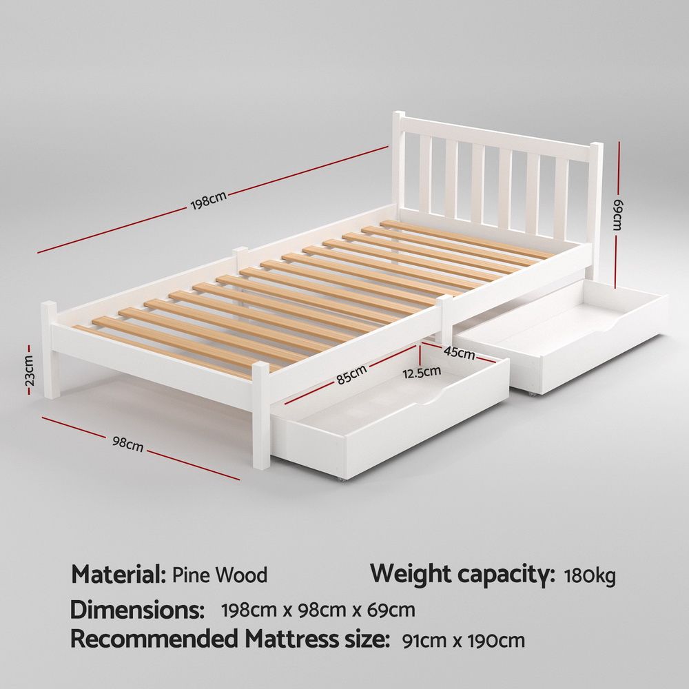Artiss SOFIE Wooden Bed Frame with Storage Drawers, White view 3