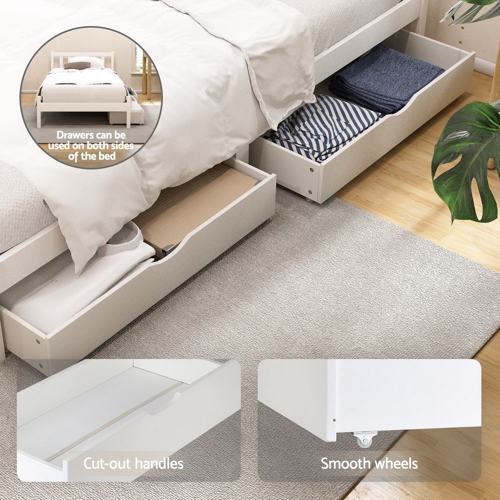 Artiss SOFIE Wooden Bed Frame with Storage Drawers, White view 4