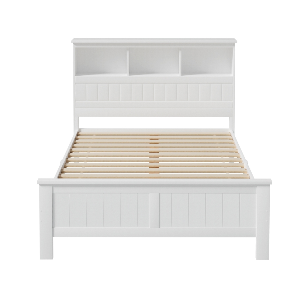 Artiss Conqueror Wooden Bed Frame, 3 Shelves, White view 3
