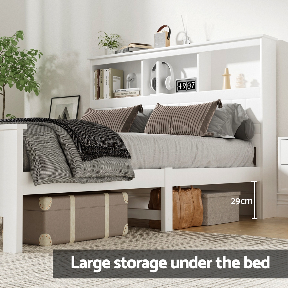 Artiss Conqueror Wooden Bed Frame, 3 Shelves, White view 5