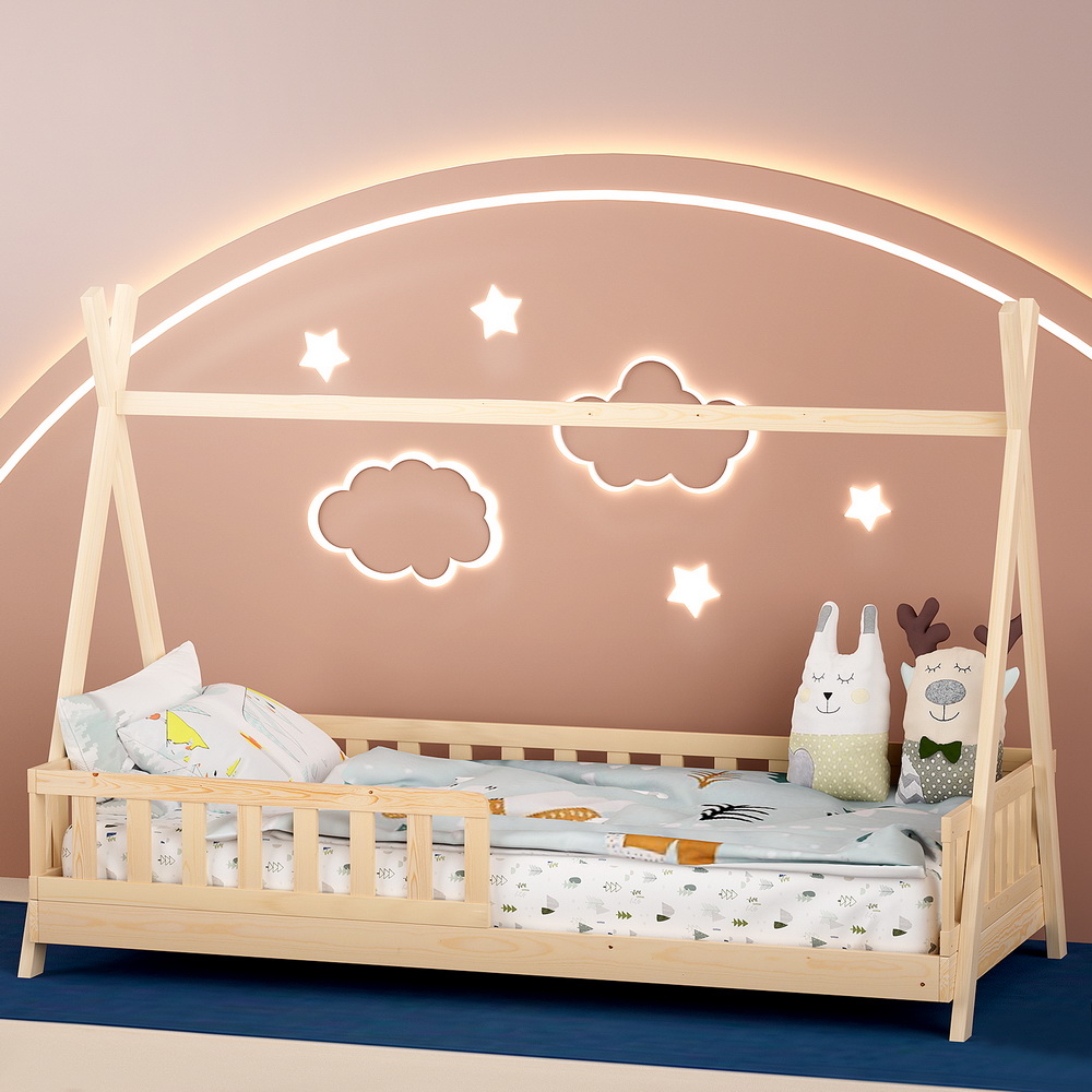 Artiss PUAH Wooden Kids House Bed Frame, Oak