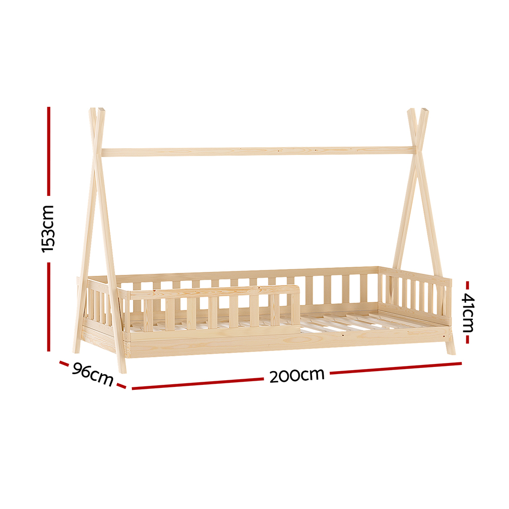 Artiss PUAH Wooden Kids House Bed Frame, Oak view 2