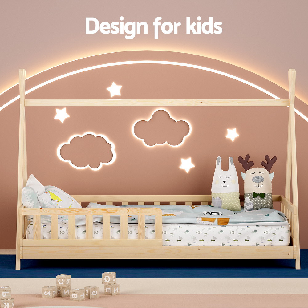 Artiss PUAH Wooden Kids House Bed Frame, Oak view 4