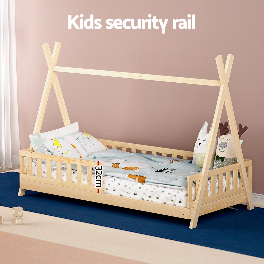 Artiss PUAH Wooden Kids House Bed Frame, Oak view 5