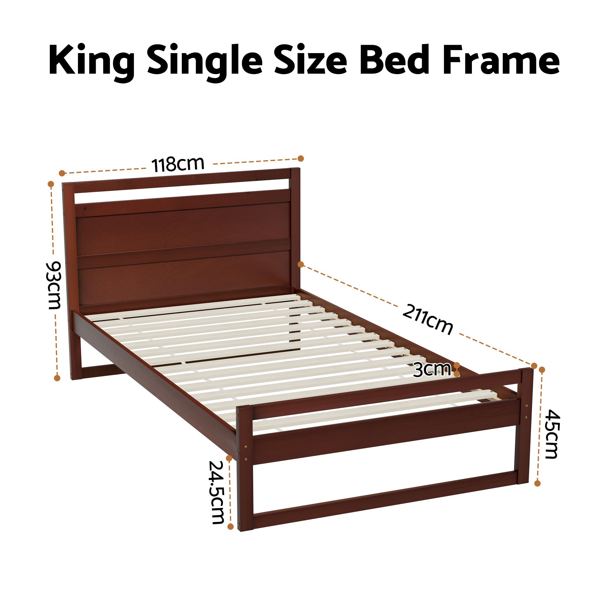 Artiss Witton Wooden Bed Frame, King Single, Walnut view 2