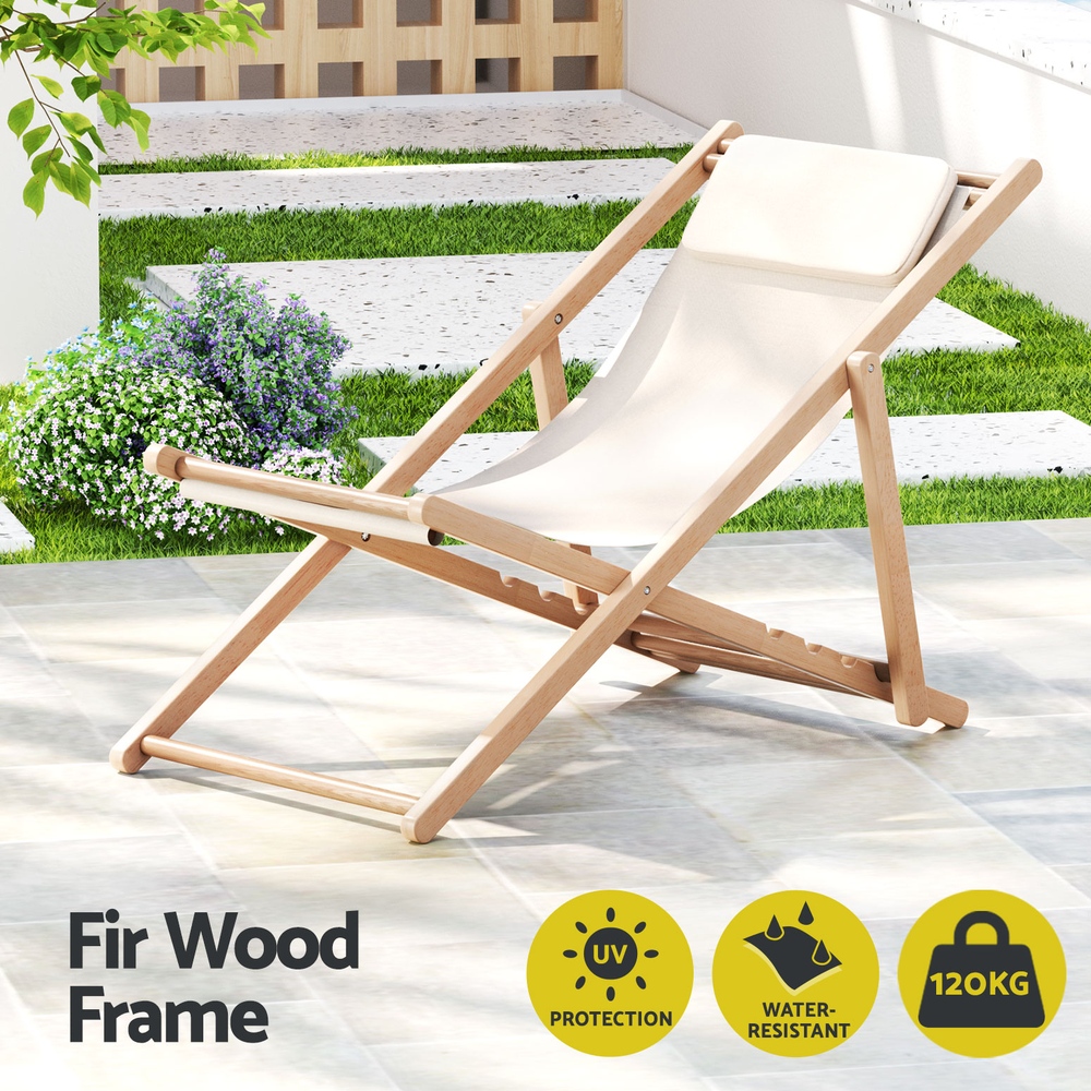 Gardeon Wooden Folding Deck Chair view 4