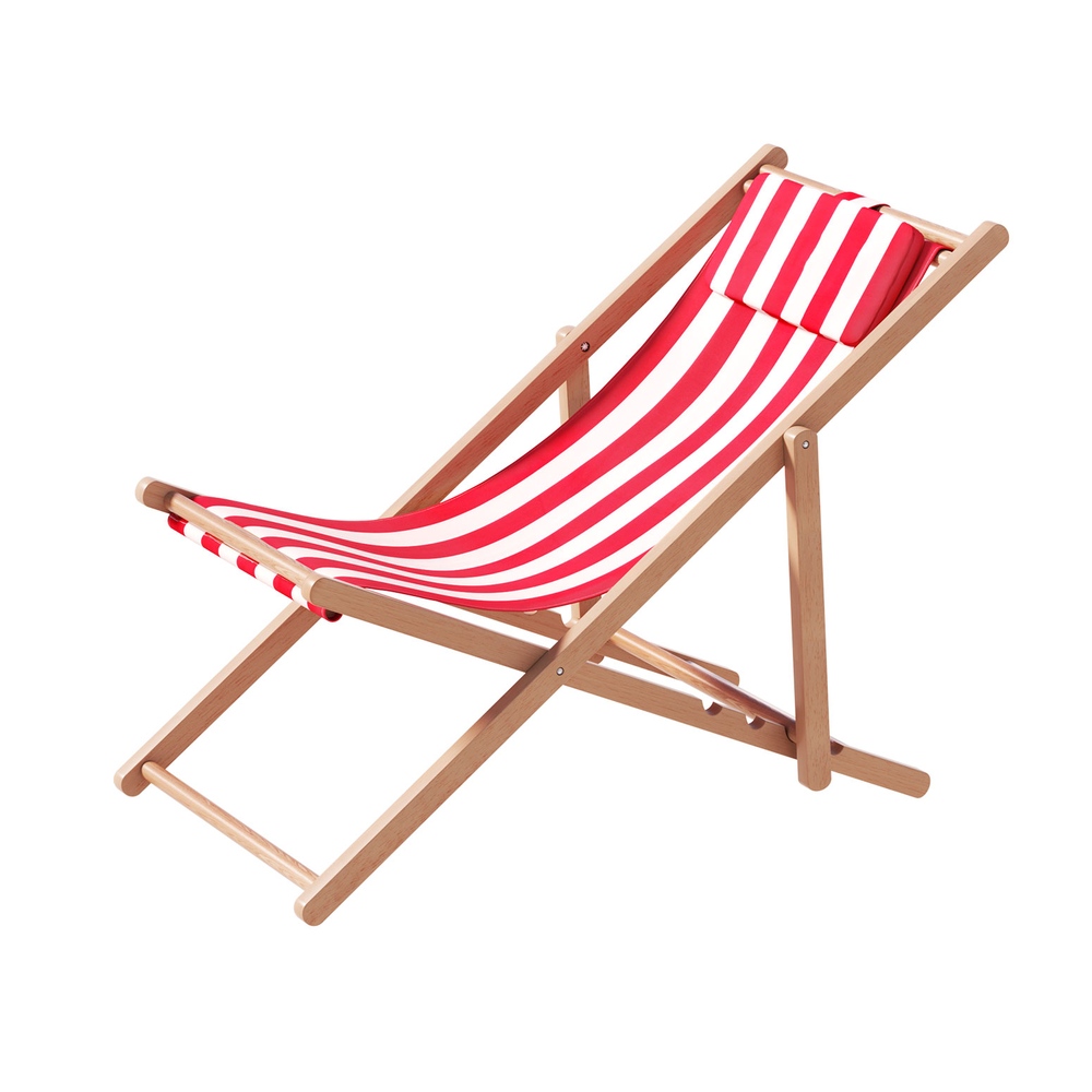 Gardeon Fir Wood Folding Deck Chair Red