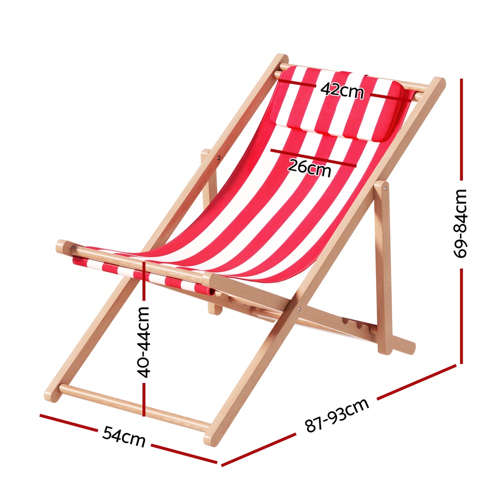 Gardeon Fir Wood Folding Deck Chair Red view 2
