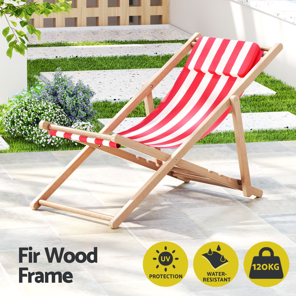 Gardeon Fir Wood Folding Deck Chair Red view 4