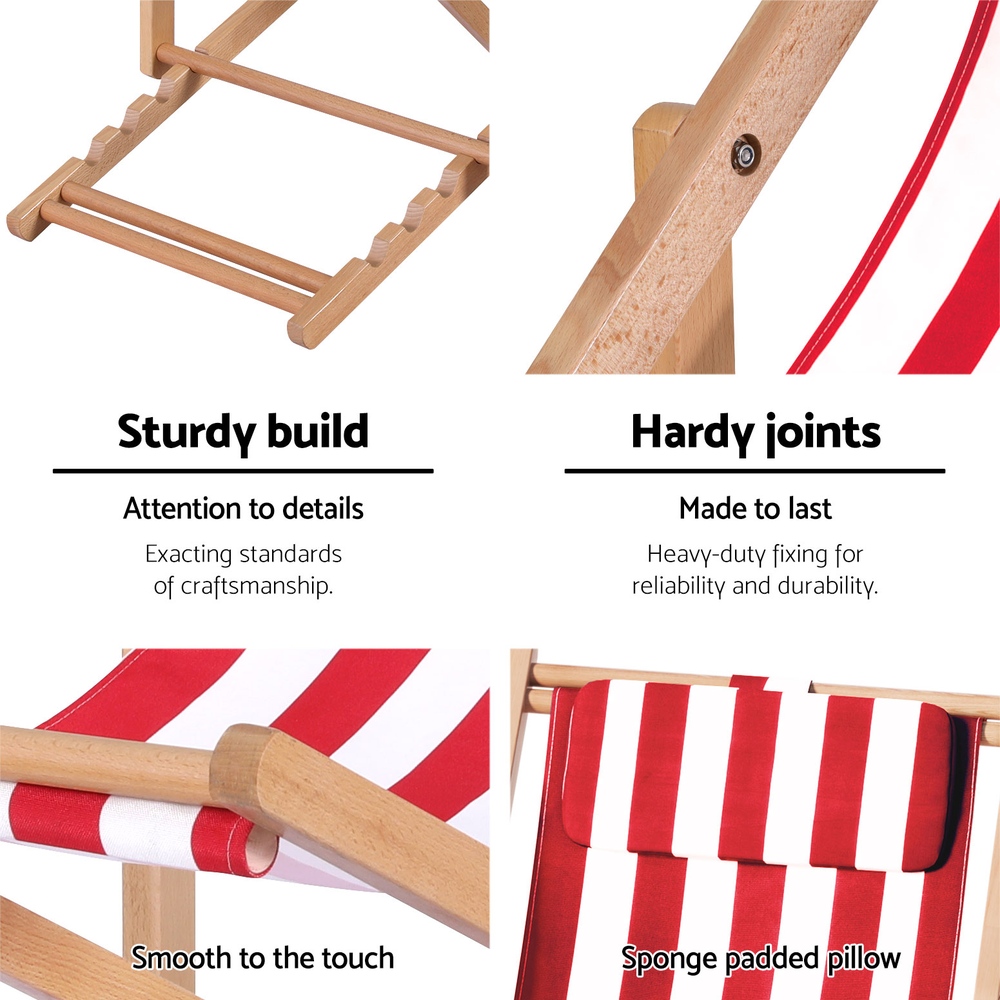 Gardeon Fir Wood Folding Deck Chair Red view 5