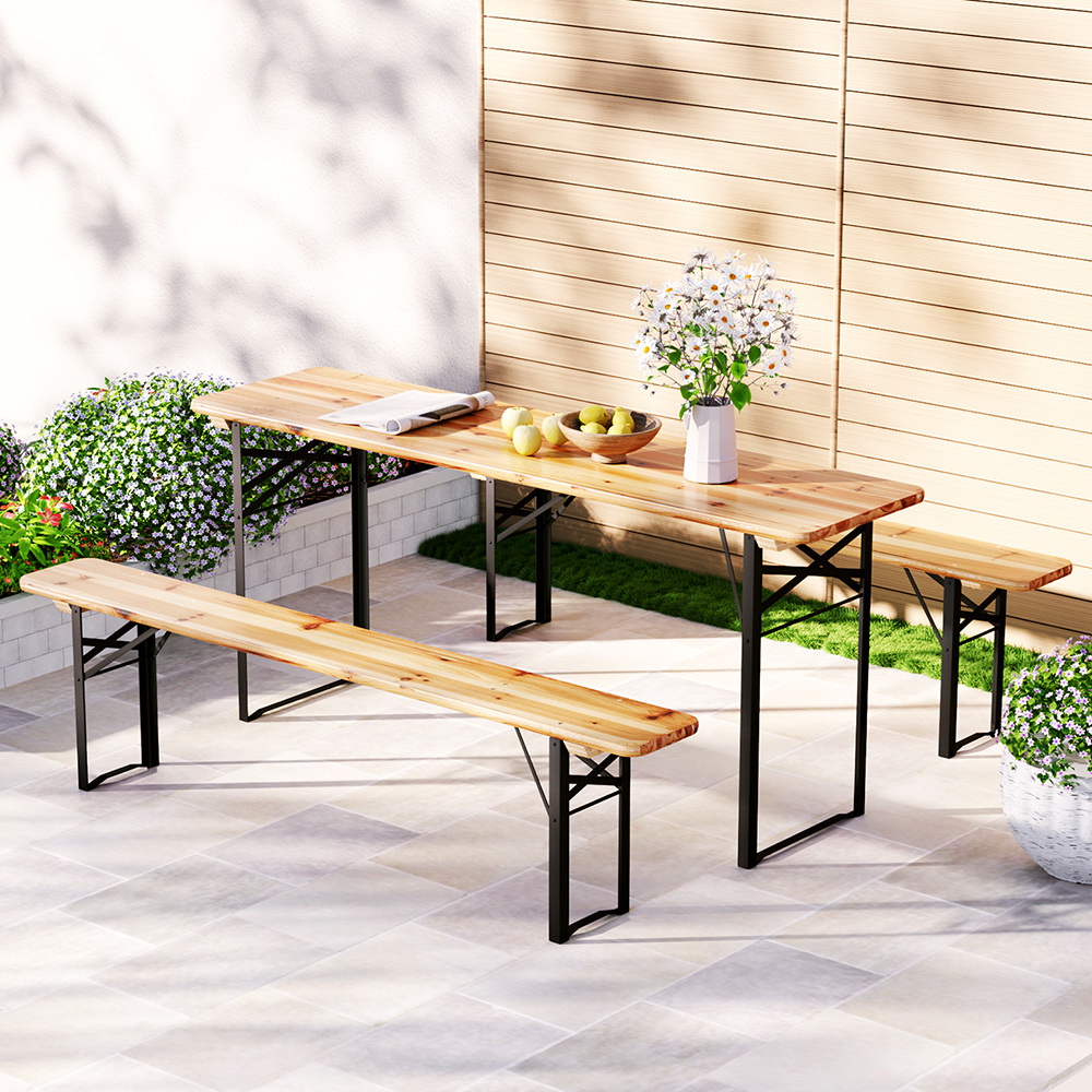 Gardeon 3 Piece Wooden Dining Set Bench
