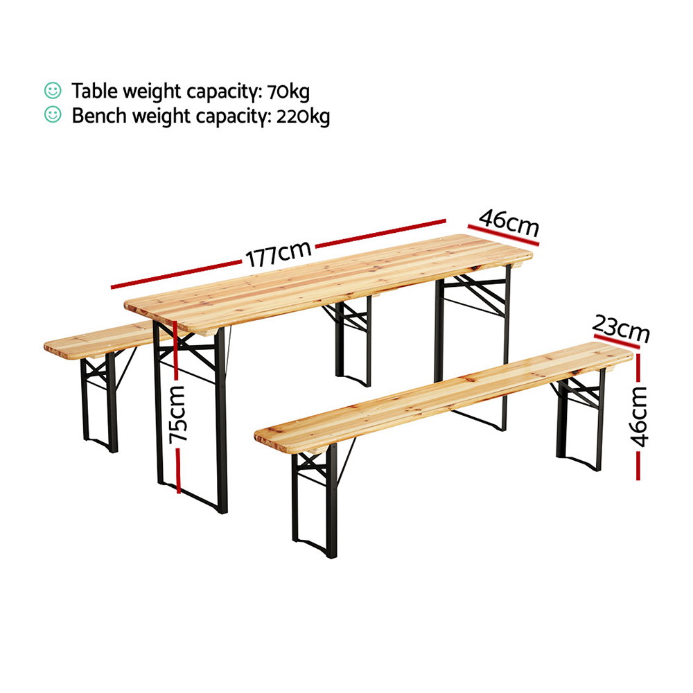 Gardeon 3 Piece Wooden Dining Set Bench view 2