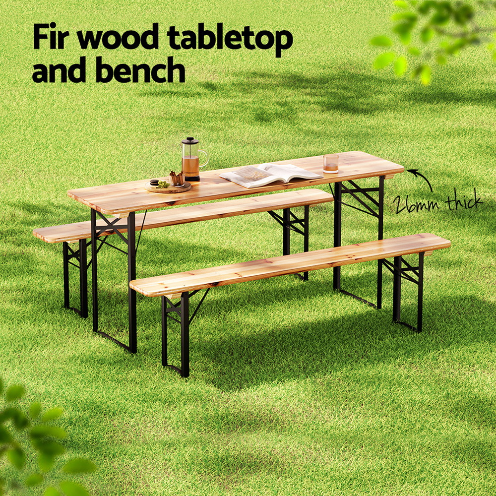 Gardeon 3 Piece Wooden Dining Set Bench view 4