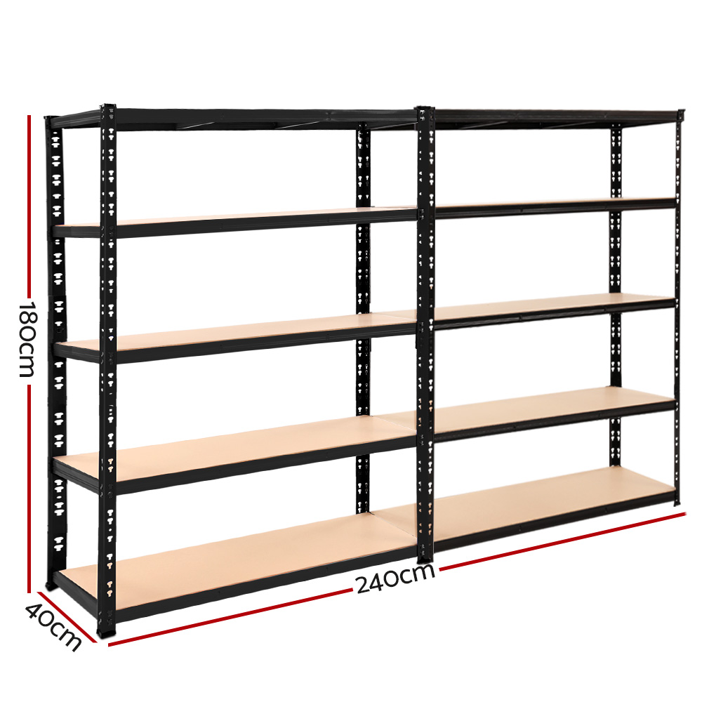 Giantz 2.4x1.8m Garage Shelving Rack Double Bay, Black view 2