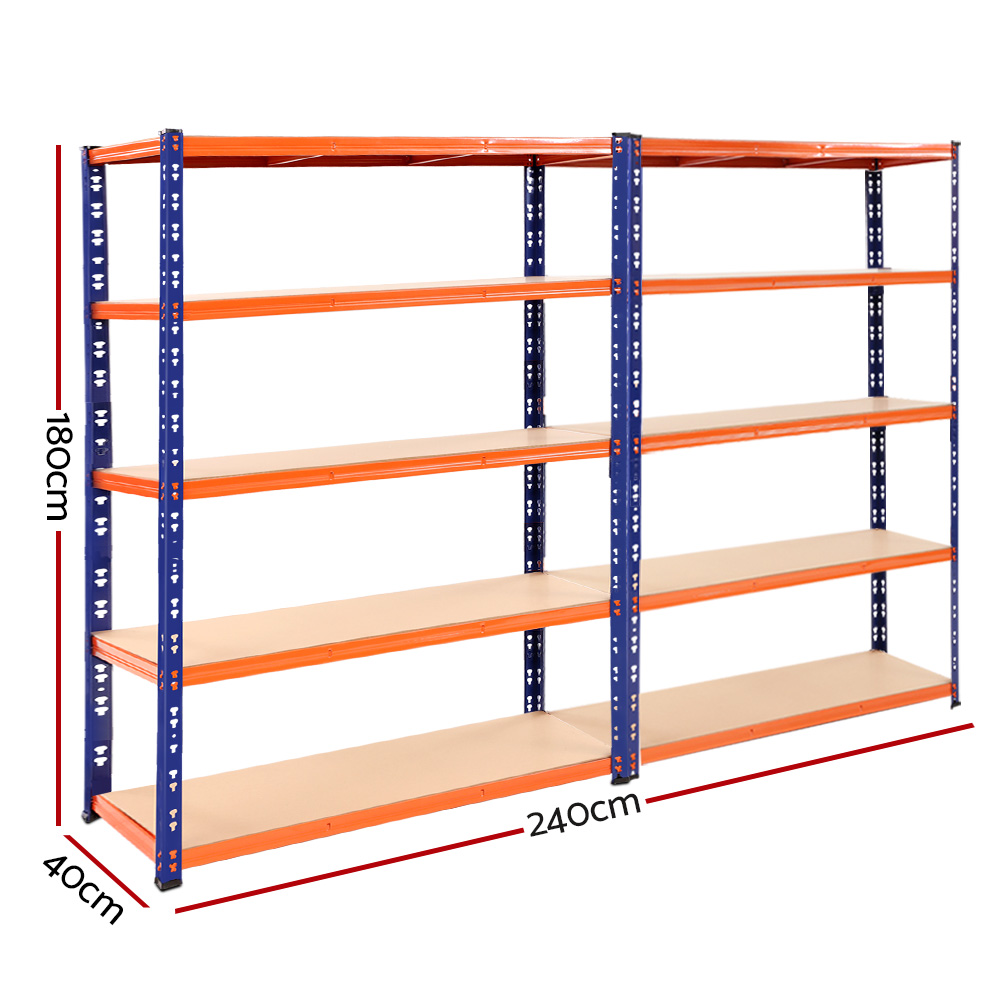 Giantz 2.4x1.8m Garage Shelving Rack Double Bay, Blue view 2