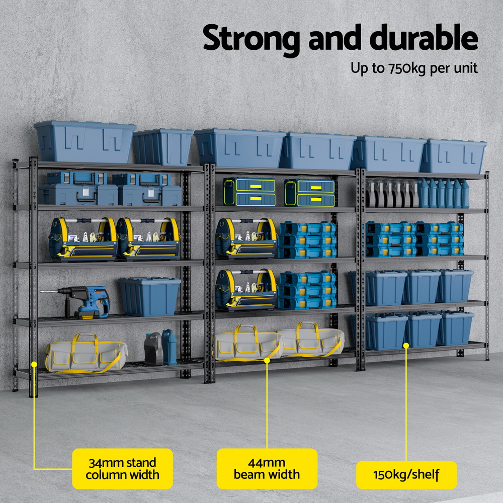 Giantz 5 Tier Garage Shelving Rack 1.2x1.8m, 3 Pack view 4