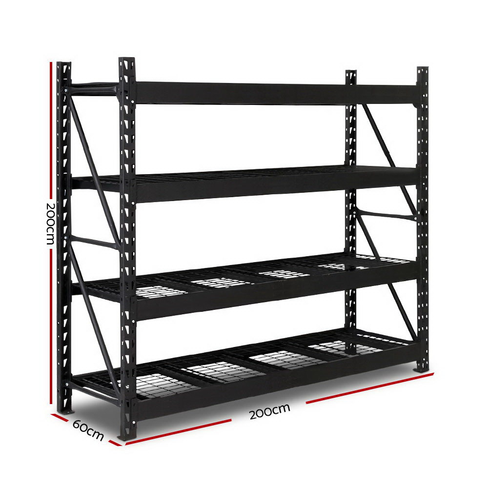 Giantz 2x2m Garage Shelving Warehouse Rack 200kg, Black view 2