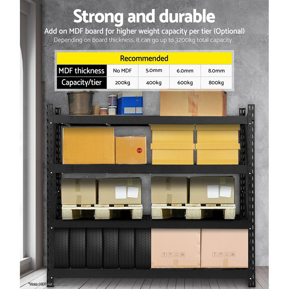 Giantz 2x2m Garage Shelving Warehouse Rack 200kg, Black view 4