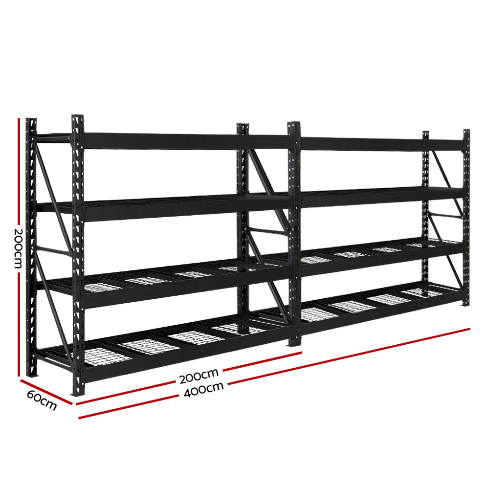 Giantz 4x2m Garage Shelving Warehouse Rack Twin Bay, Black view 2