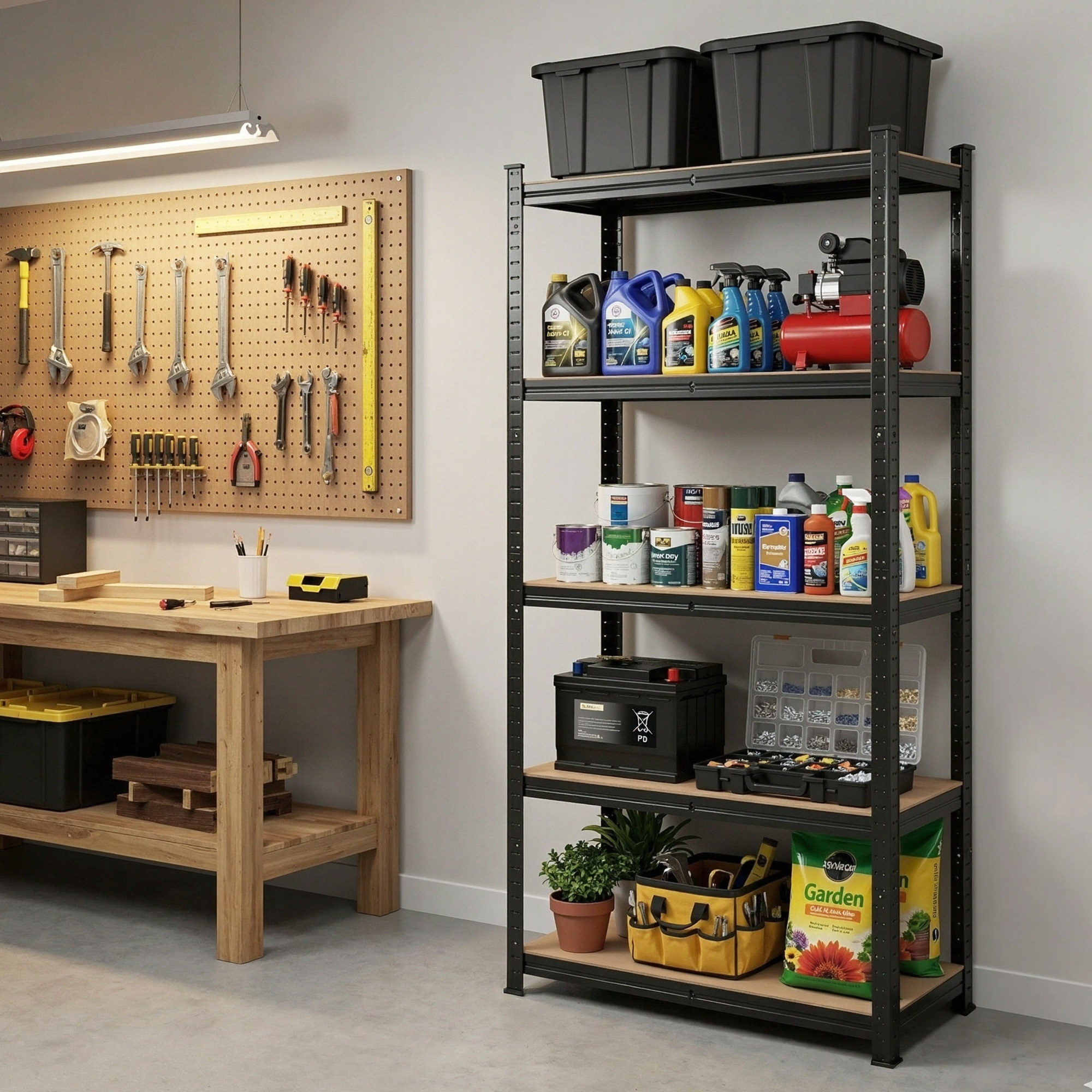 Giantz 5 Tier Garage Shelving 1.5x0.7m, Black