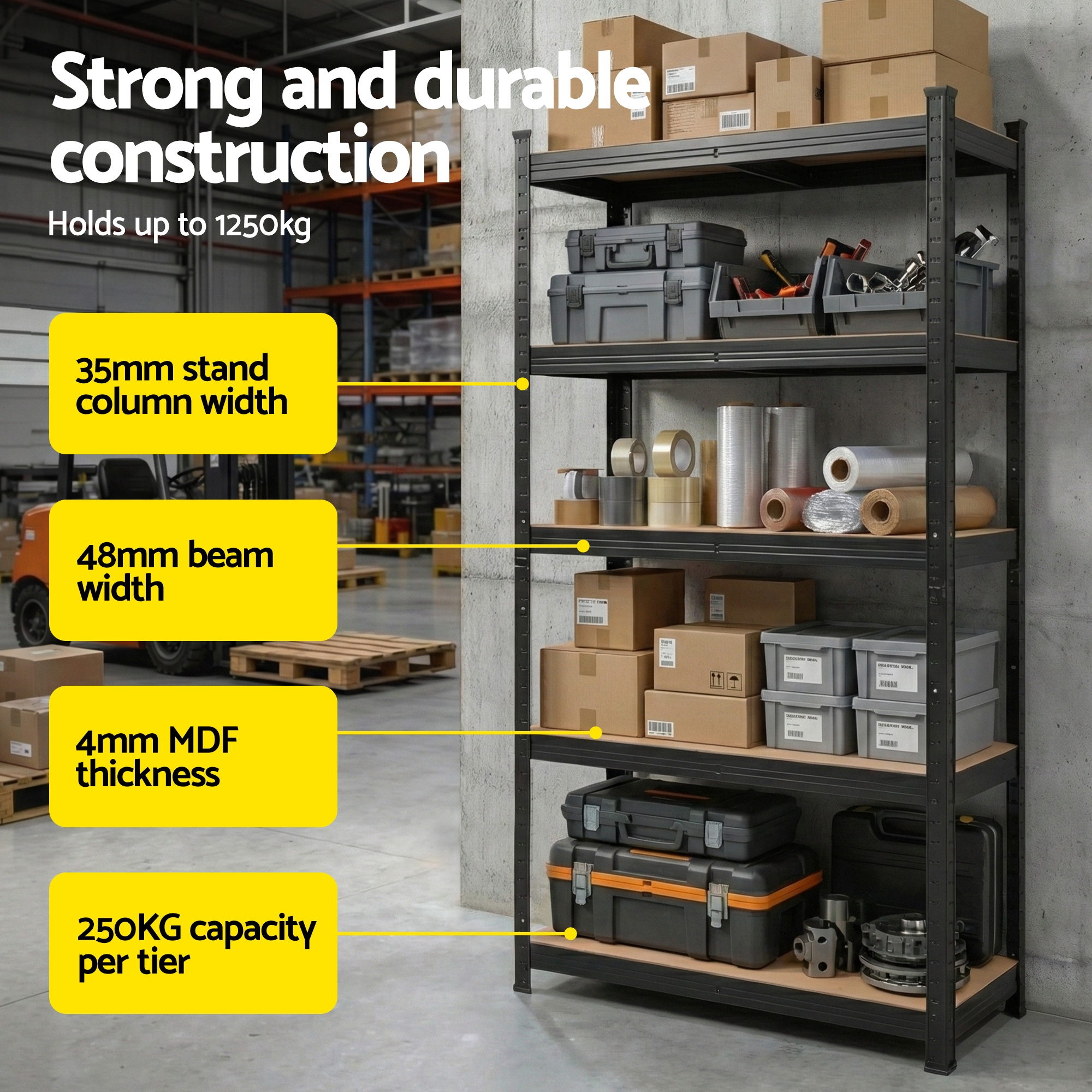 Giantz 1.6x0.8m Garage Shelving Rack, Black or Yellow view 5