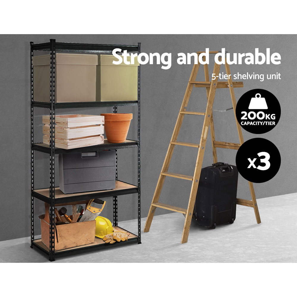 Giantz 0.9x1.8m Garage Shelving Rack Black, 3 Pack view 3