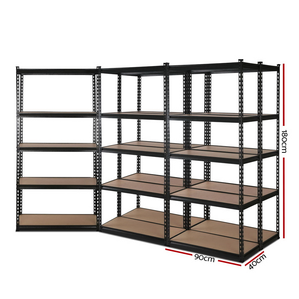 Giantz 0.9x1.8m Garage Shelving Rack Black, 5 Pack view 2