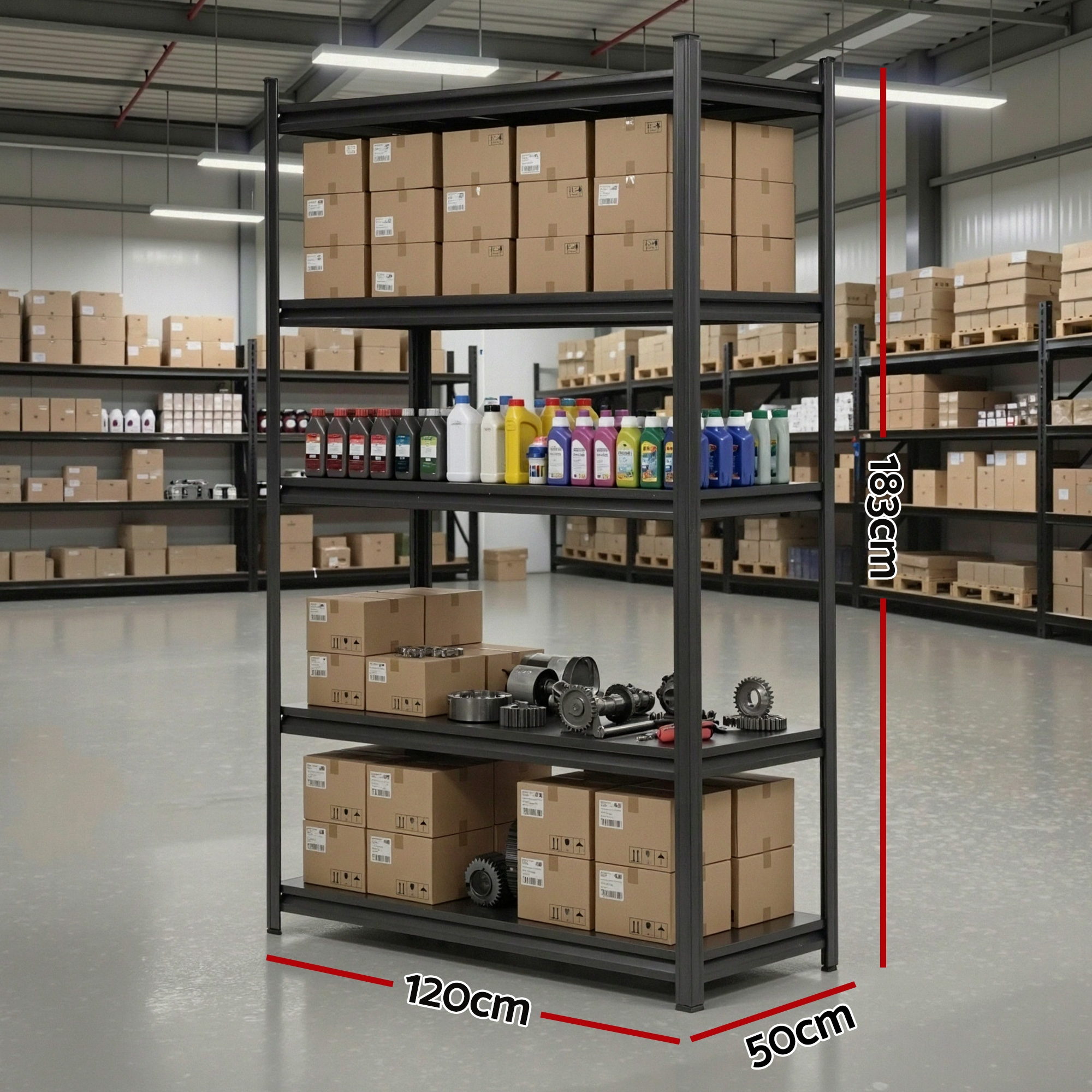Giantz 5 Tier Steel Garage Shelving Rack, 1.2m or 0.9m Wide view 3