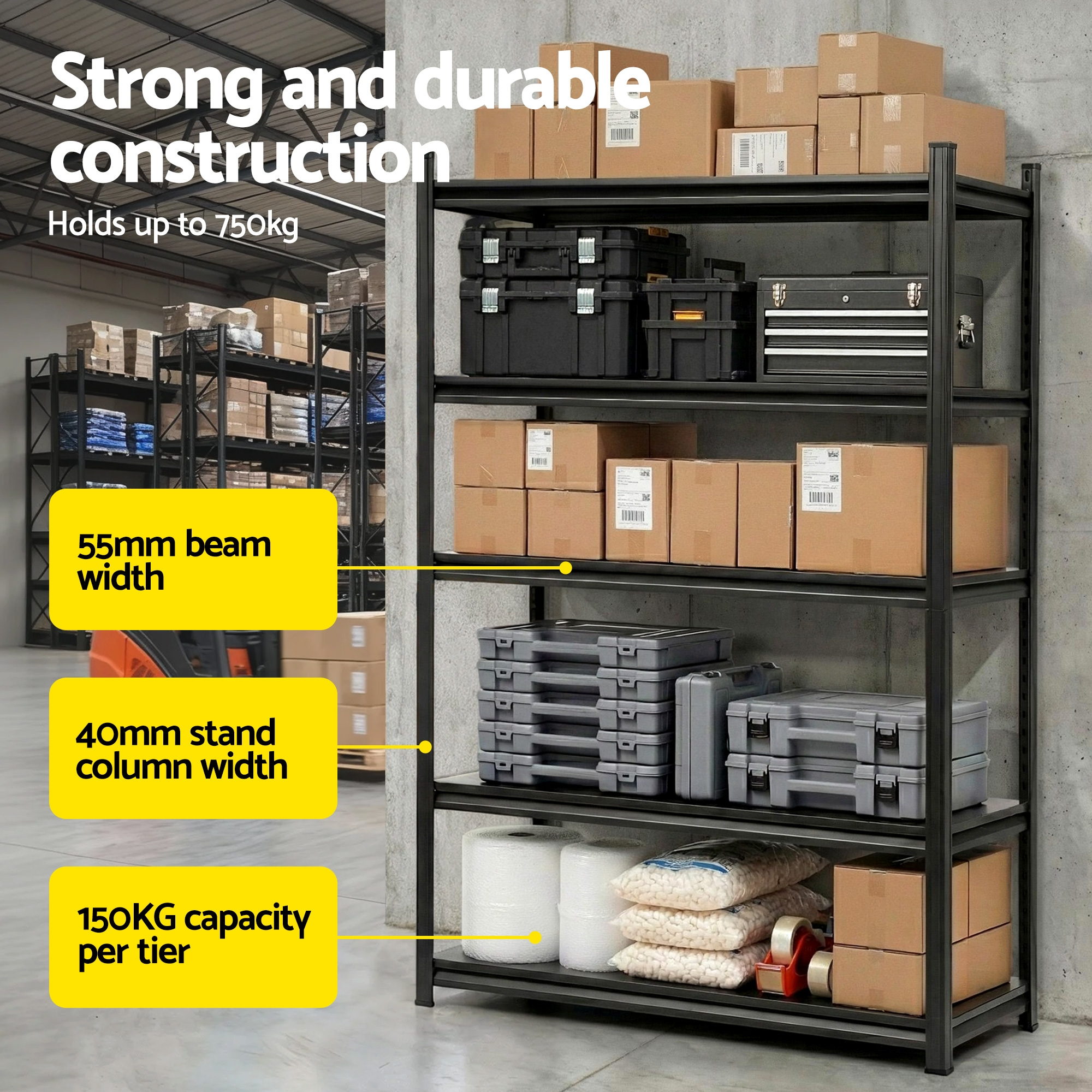 Giantz 5 Tier Steel Garage Shelving Rack, 1.2m or 0.9m Wide view 5