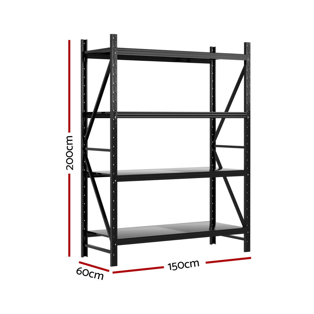 Giantz Warehouse Rack 1.5x2m 200kg Shelf, Black view 2