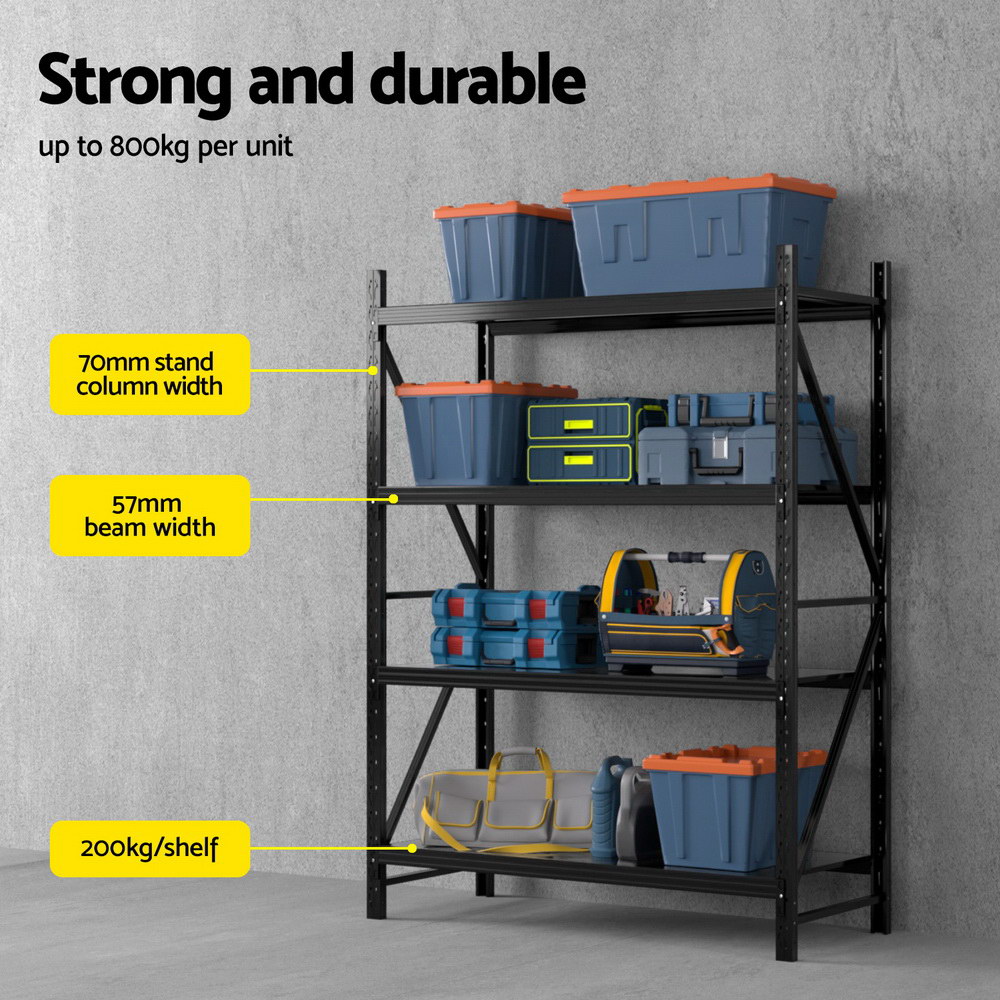 Giantz Warehouse Rack 1.5x2m 200kg Shelf, Black view 4