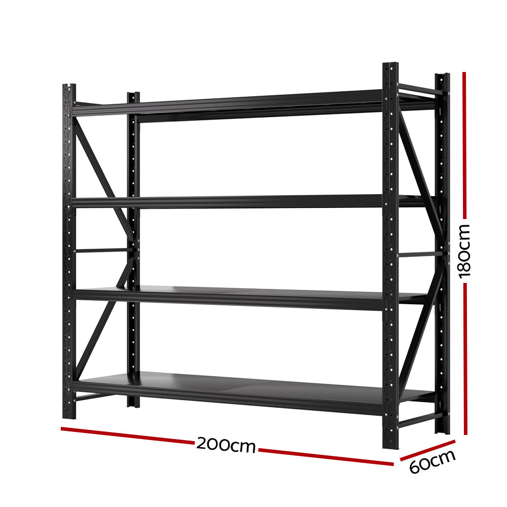 Giantz Warehouse Rack 2x1.8m 200kg Shelf, Black view 2