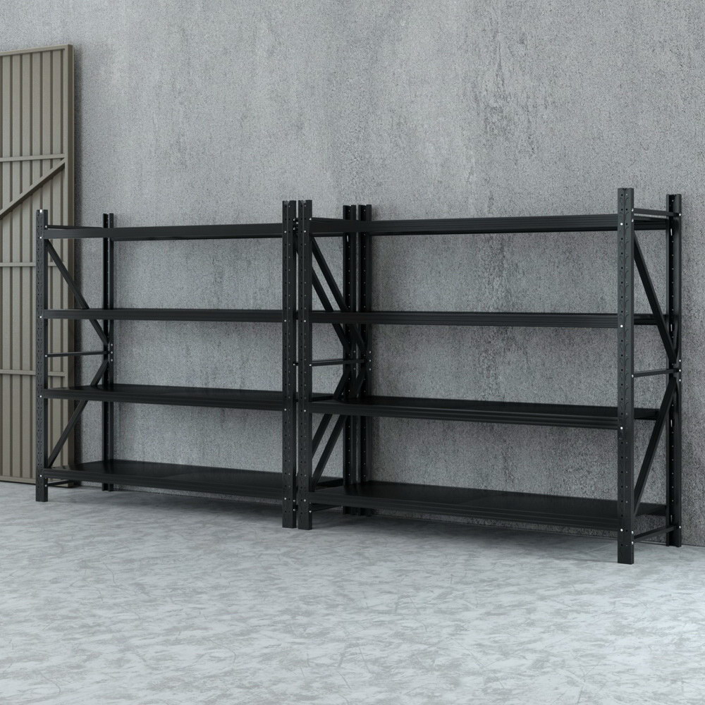 Giantz Warehouse Rack 4x1.8m Double Bay, Black