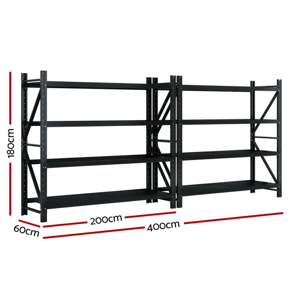 Giantz Warehouse Rack 4x1.8m Double Bay, Black view 2