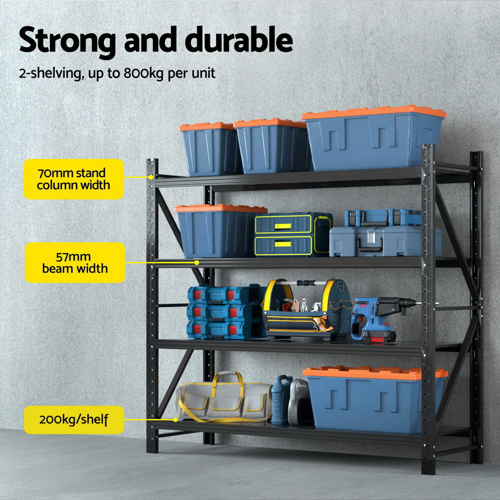 Giantz Warehouse Rack 4x1.8m Double Bay, Black view 4