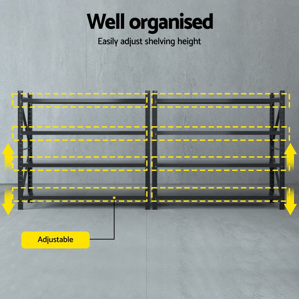 Giantz Warehouse Rack 4x1.8m Double Bay, Black view 5