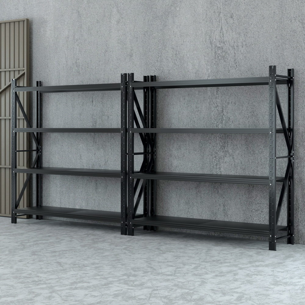 Giantz Warehouse Rack 4x2m Double Bay 200kg, Black
